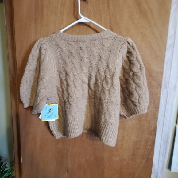 CECE NWT BURNT CARAMEL CARDIGAN SWEATER. PUFFED SLEEVES. JEWELED  . Large - Picture 7 of 8